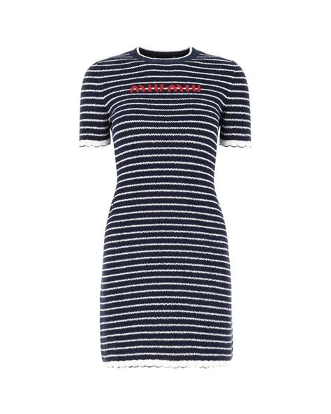 miu miu blue striped dress|Miu Miu logo.